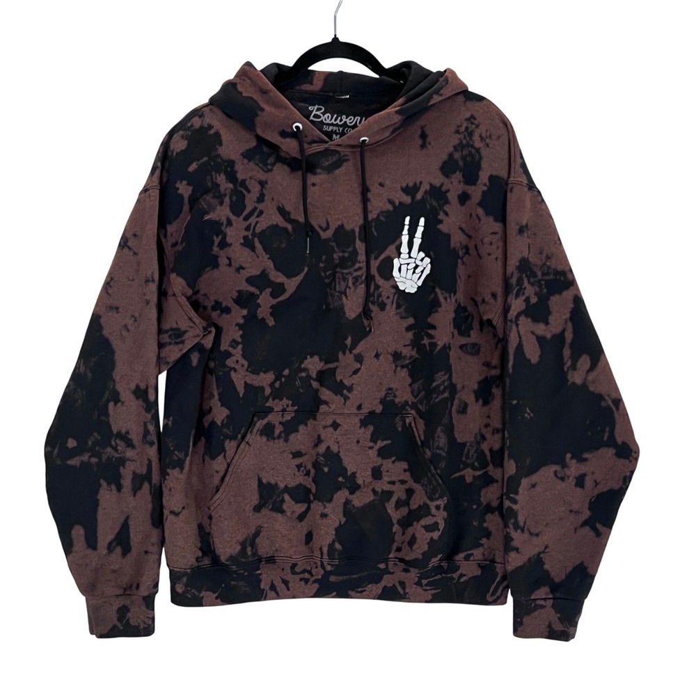 Bowery Supply Co. Bleach Dye Hoodie‎ Sweatshirt Skeleton Peace Sign M